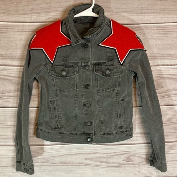 LF Carmar Grey Distressed Romeo Star Embroidered Jean Jacket - Picture 1 of 10